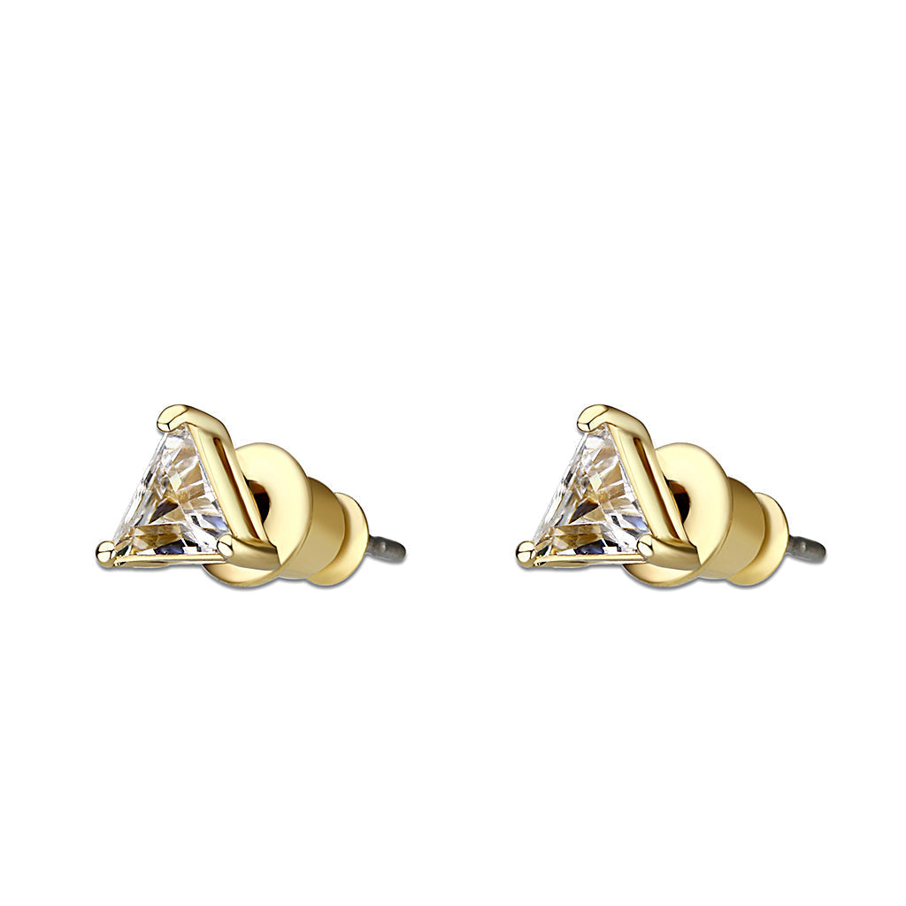 LO5W111 - Gold Plated Brass Earrings with AAA Grade CZ  in Clear-1