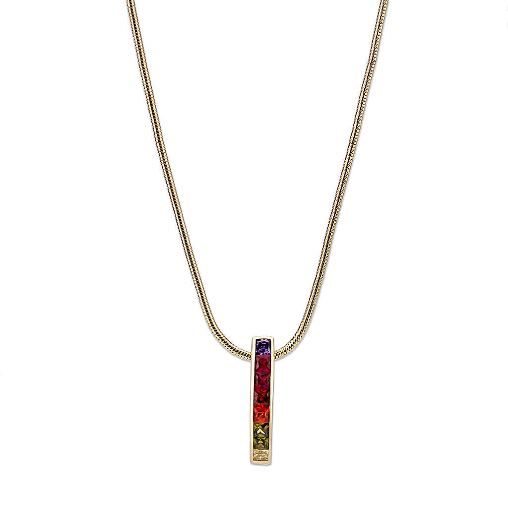 LO5W114- Brass  Pendant With 16" Chain with Crystal Glass IN Multi Color ION Plated-0