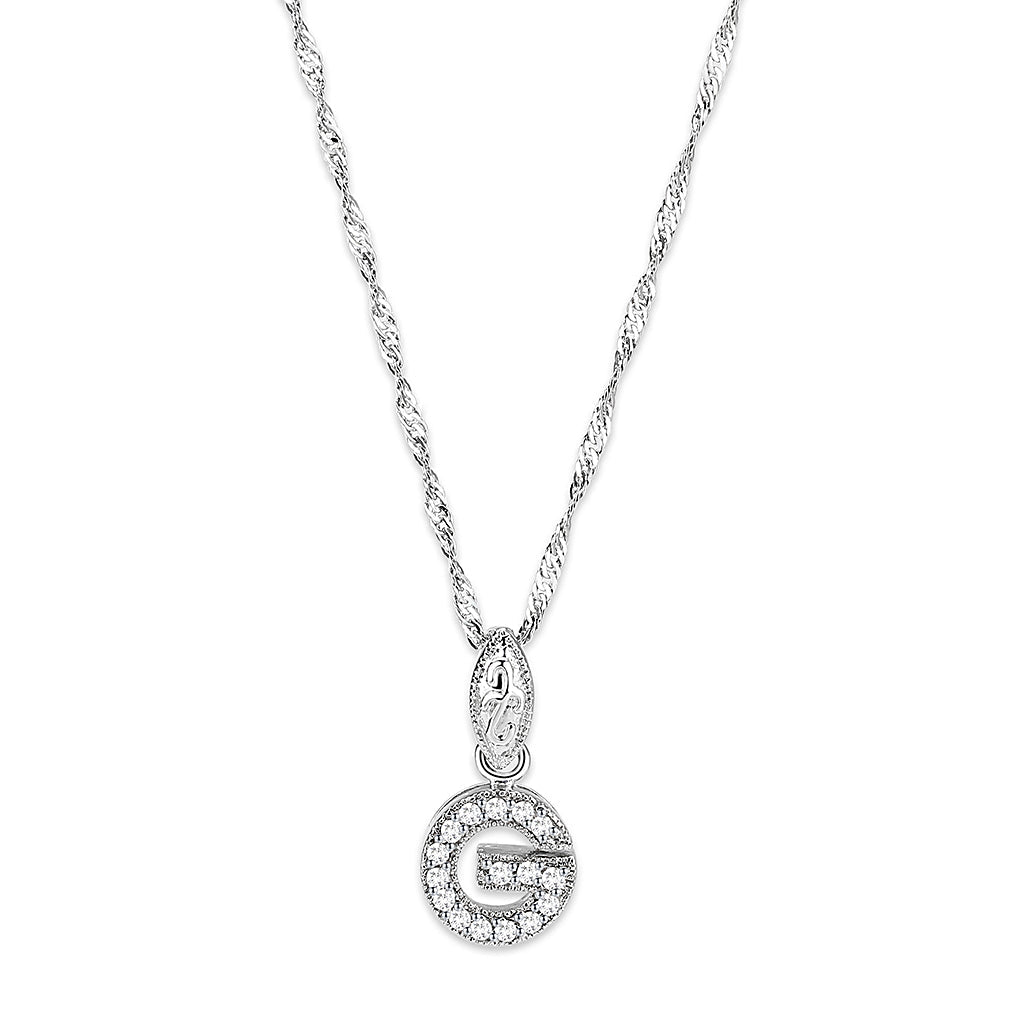 LO5W116- Brass  Pendant With 16" Chain with CZ Clear In Rhodium Plated-0