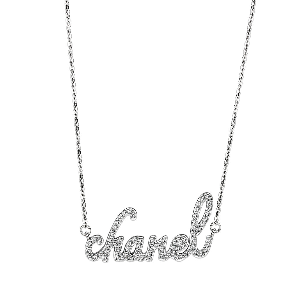 LO5W117- Brass  Pendant With 16" Chain with Clear Crystal Glass  In Rhodium Plated-0