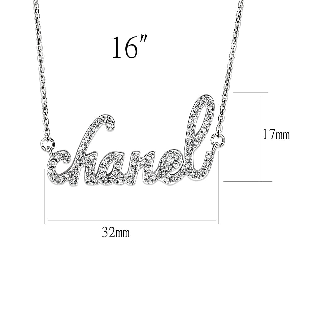 LO5W117- Brass  Pendant With 16" Chain with Clear Crystal Glass  In Rhodium Plated-1