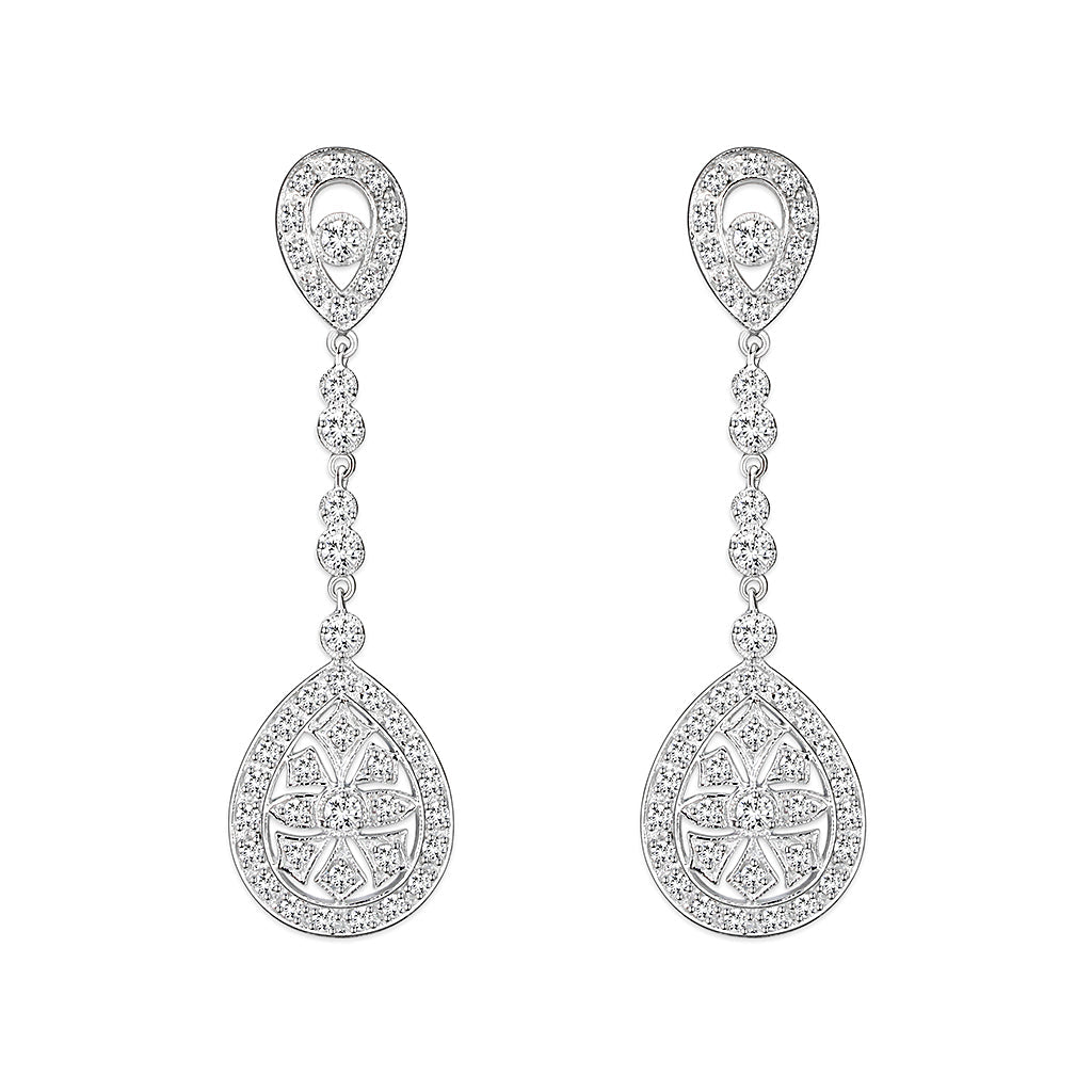 LO5W120 - Brass  Earrings with AAA Grade CZ  in Clear-0