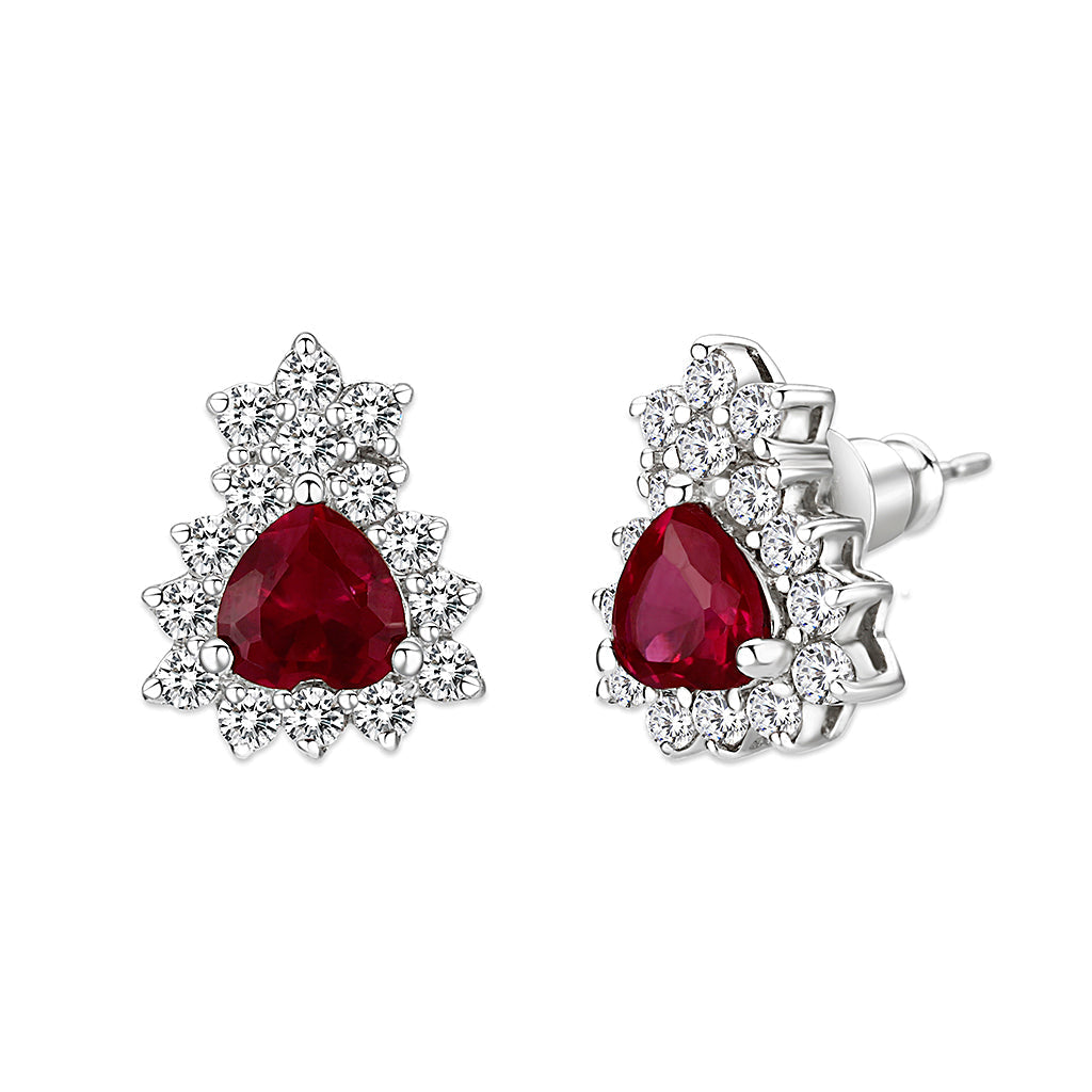 LO5S127 - Sterling Silver  Earrings With  CZ Red In High Polished( No Plated)-1