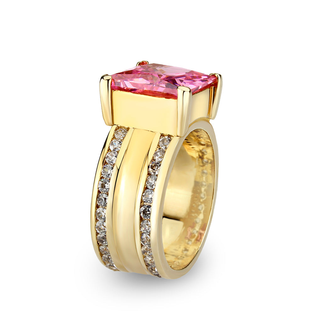 LO5W237-  Brass Ring With CZ in Pink Gold Plated-3