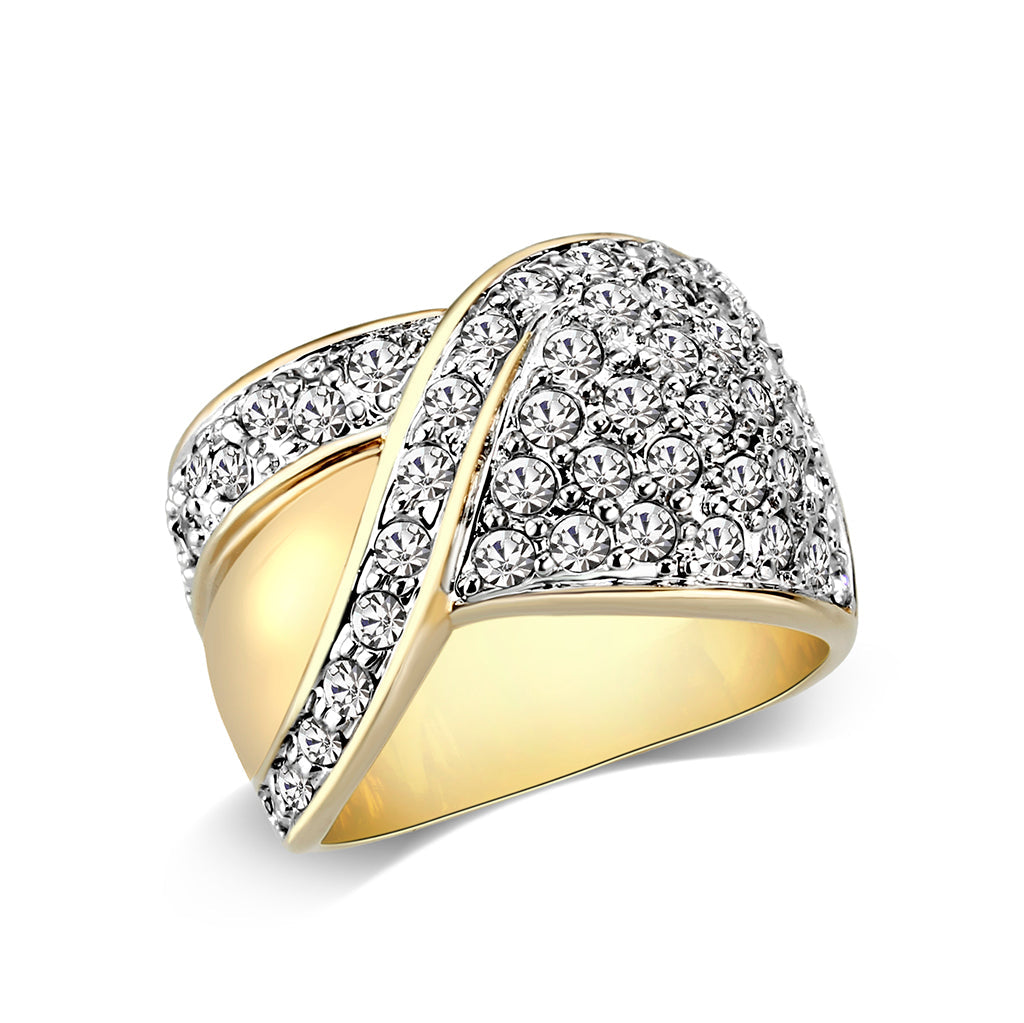 LO5W240-  Brass Ring With Synthetic Glass  in Clear Gold Plated-0