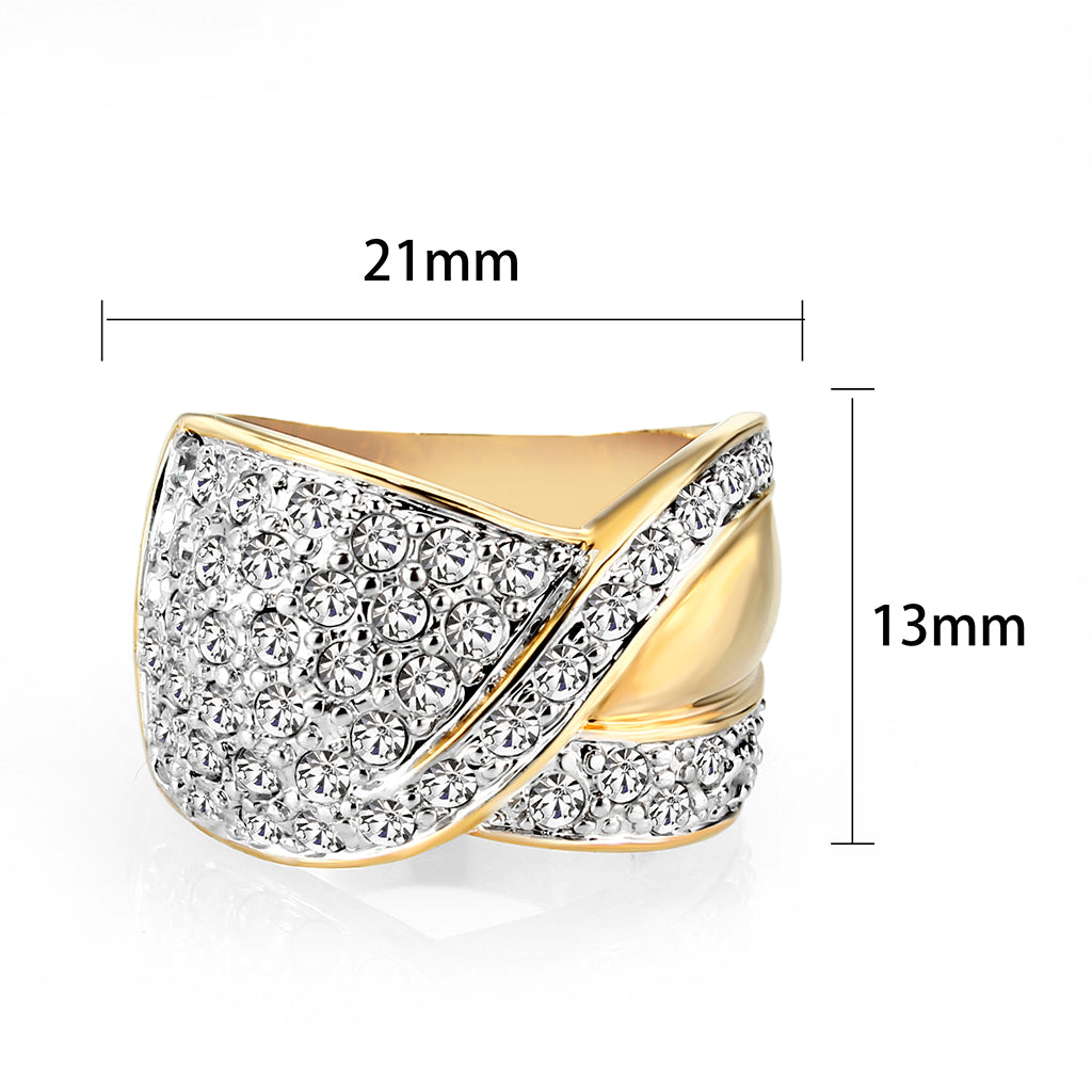 LO5W240-  Brass Ring With Synthetic Glass  in Clear Gold Plated-1