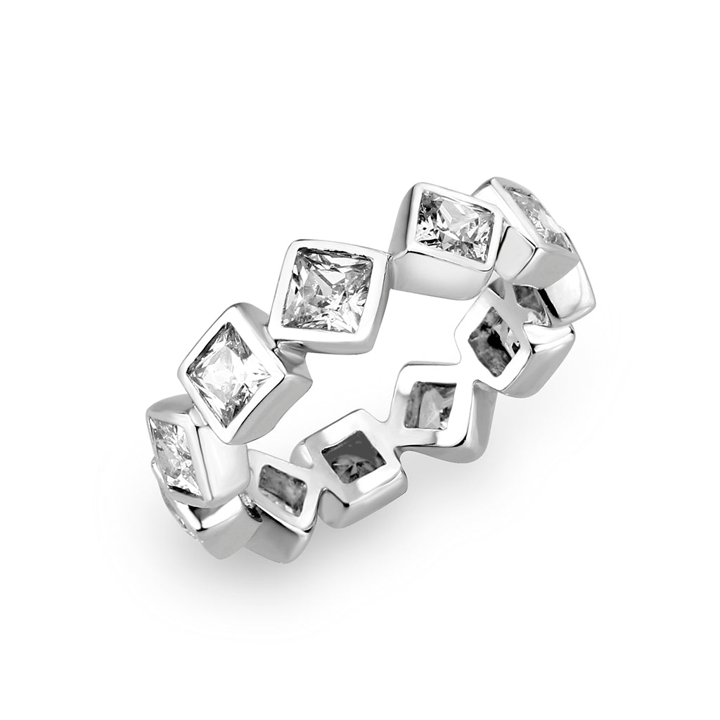 LO5W241-  Brass Ring With CZ  in Clear Rhodium Plated-0