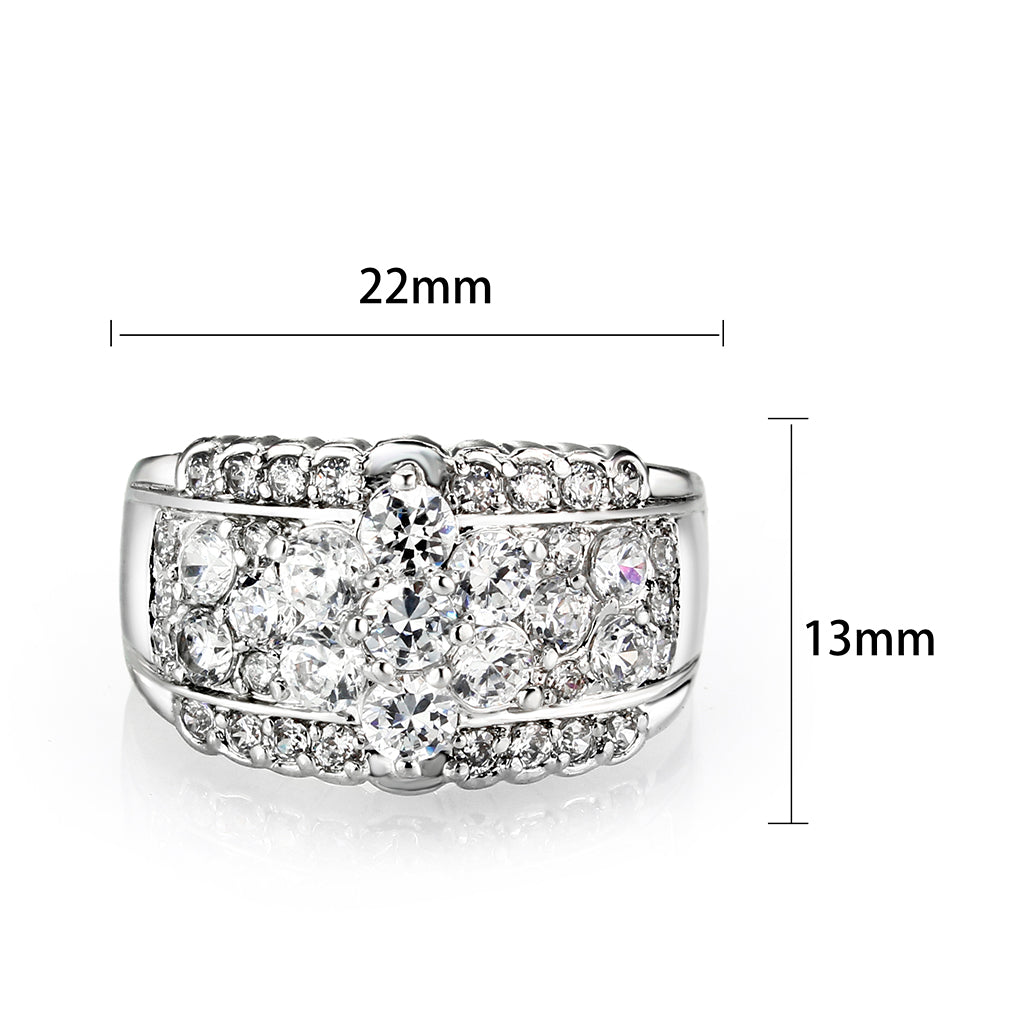 LO5W243-  Brass Ring With CZ  in Clear Rhodium Plated-1
