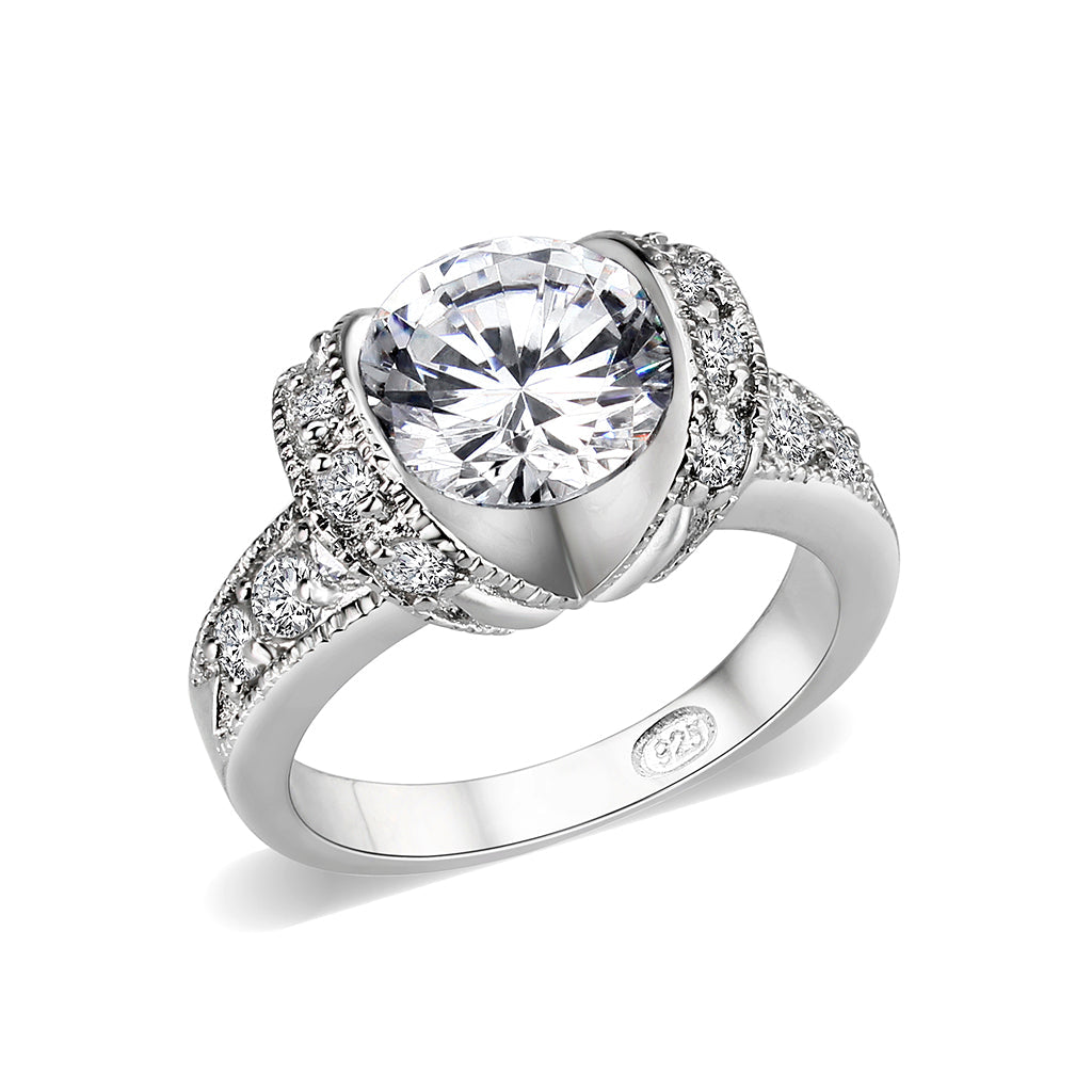 LO5W047- Rhodium Plated Brass Ring with CZ  In Clear-0