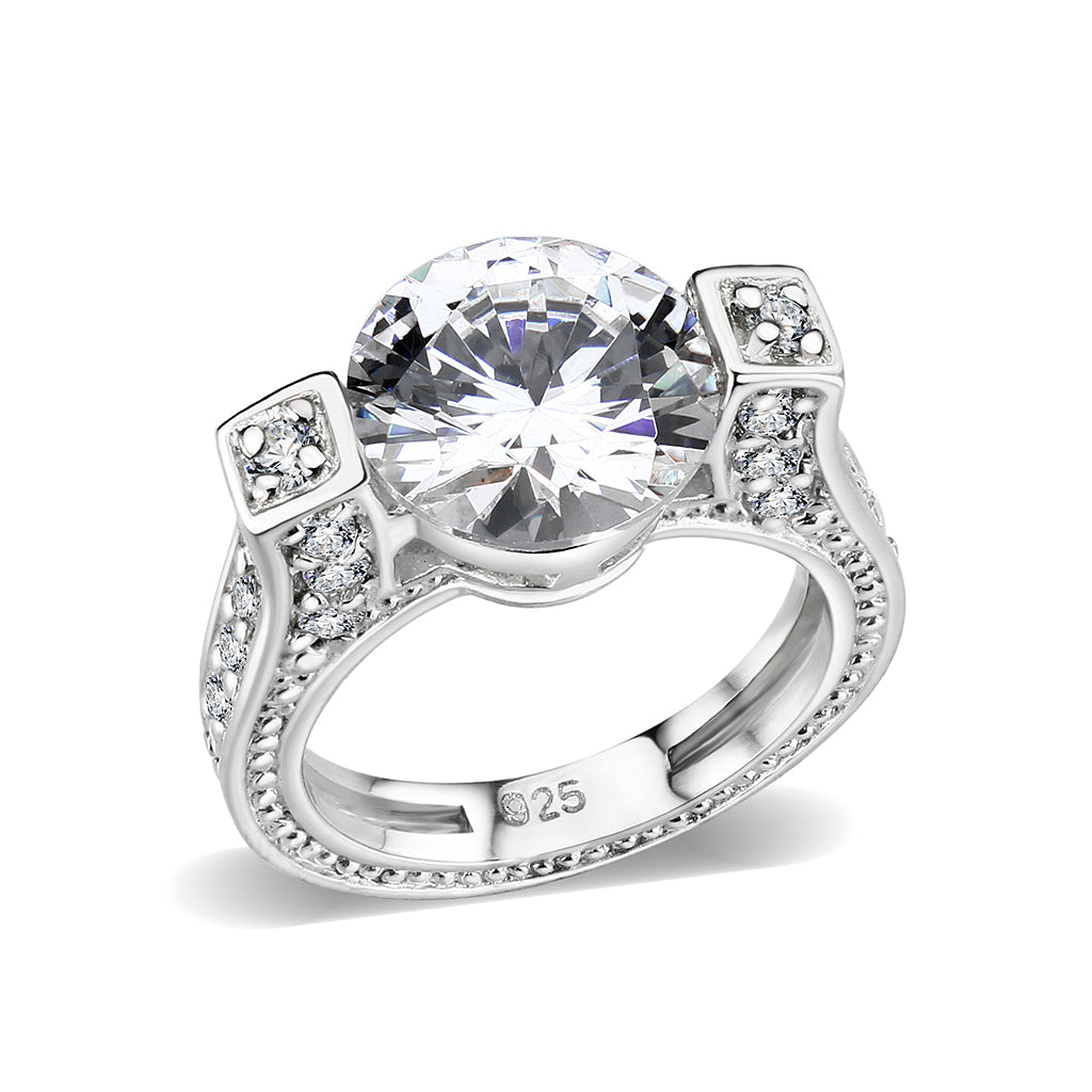 LO5S053- Sterling Silver Ring with CZ In Clear High Polished( NO Plating)-0