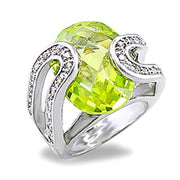 5X004 - Rhodium Brass Ring with AAA Grade CZ  in Apple Green color-0