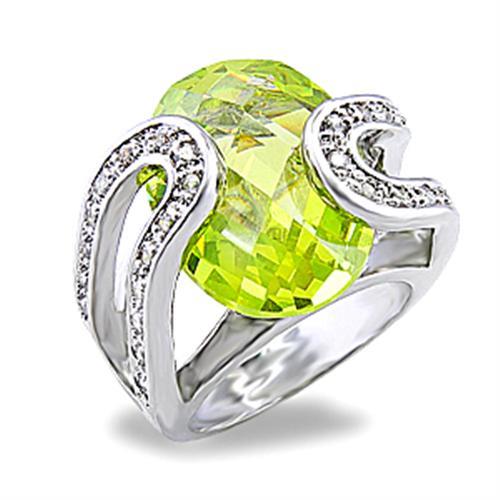 5X004 - Rhodium Brass Ring with AAA Grade CZ  in Apple Green color-0