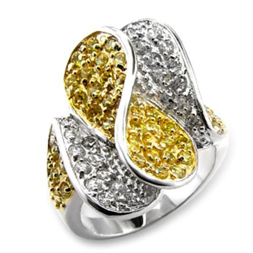 60118 - Gold+Rhodium Brass Ring with AAA Grade CZ  in Topaz-0