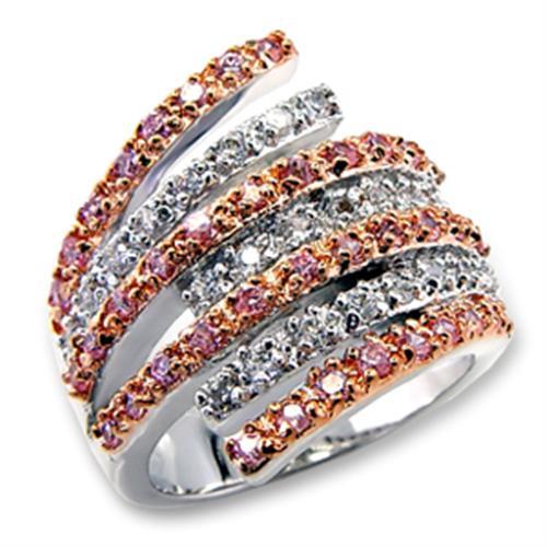 60207 - Rose Gold + Rhodium Brass Ring with AAA Grade CZ  in Rose-0