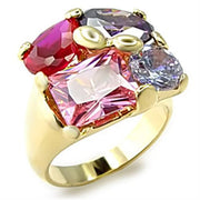 6X013 - Gold Brass Ring with AAA Grade CZ  in Multi Color-0