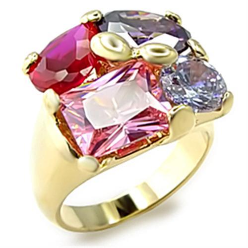 6X013 - Gold Brass Ring with AAA Grade CZ  in Multi Color-0