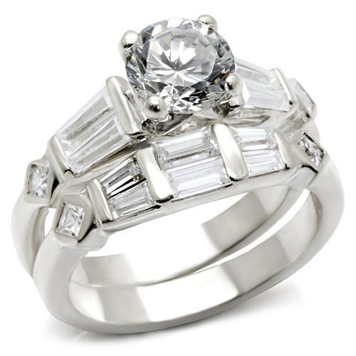 6X014 - Rhodium Brass Ring with AAA Grade CZ  in Clear-0
