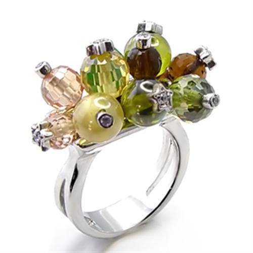 6X018 - Rhodium Brass Ring with AAA Grade CZ  in Multi Color-0