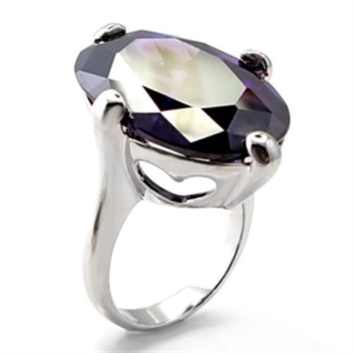 6X025 - Rhodium Brass Ring with AAA Grade CZ  in Amethyst-0