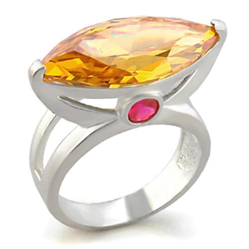 6X026 - Rhodium Brass Ring with AAA Grade CZ  in Champagne-0