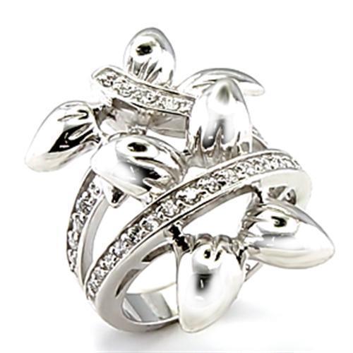 6X042 - Rhodium Brass Ring with AAA Grade CZ  in Clear-0