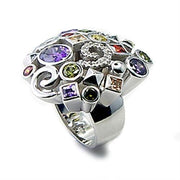 6X051 - Rhodium Brass Ring with AAA Grade CZ  in Multi Color-0
