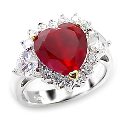 6X062 - High-Polished 925 Sterling Silver Ring with Synthetic Garnet in Ruby-0