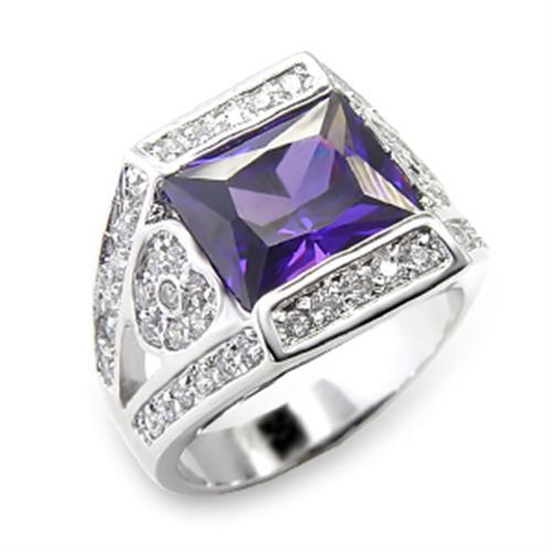 6X074 - Rhodium Brass Ring with AAA Grade CZ  in Amethyst-0