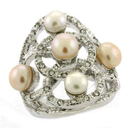 6X087 - Rhodium Brass Ring with Semi-Precious Pearl in Multi Color-0