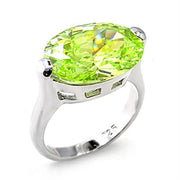 6X182 - Rhodium 925 Sterling Silver Ring with AAA Grade CZ  in Apple Green color-0