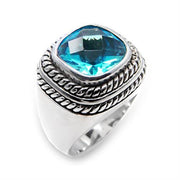 6X209 - Rhodium 925 Sterling Silver Ring with Synthetic Spinel in Sea Blue-0