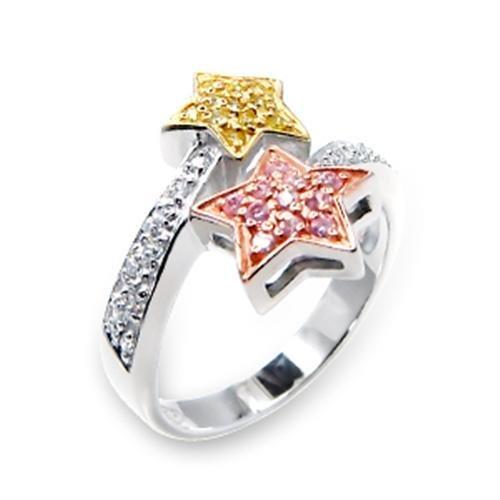 6X215 - Tricolor 925 Sterling Silver Ring with AAA Grade CZ  in Clear-0