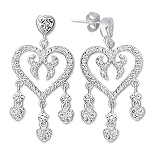 6X278 - High-Polished 925 Sterling Silver Earrings with AAA Grade CZ  in Clear-0