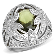 71001 - Rhodium Brass Ring with AAA Grade CZ  in Olivine color-0