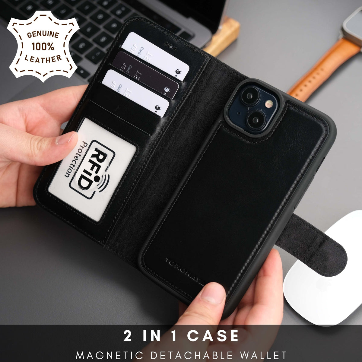 Casper Leather iPhone 15 Plus Wallet Case | Detachable MagSafe Compatible RFID Protection-1