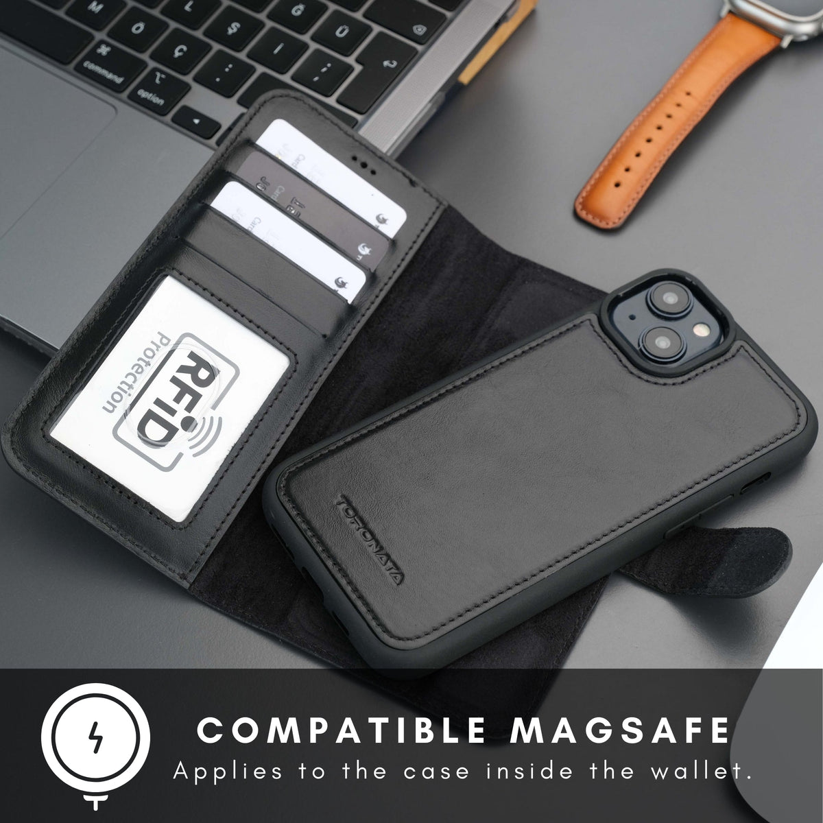 Casper Leather iPhone 15 Plus Wallet Case | Detachable MagSafe Compatible RFID Protection-4