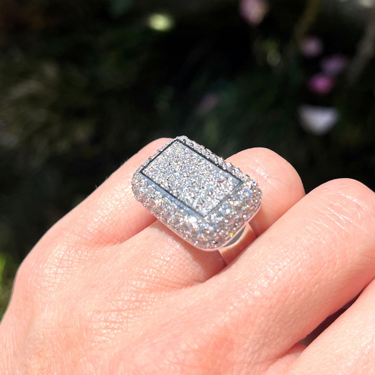 7X099 - Rhodium Brass Ring with AAA Grade CZ  in Clear-1