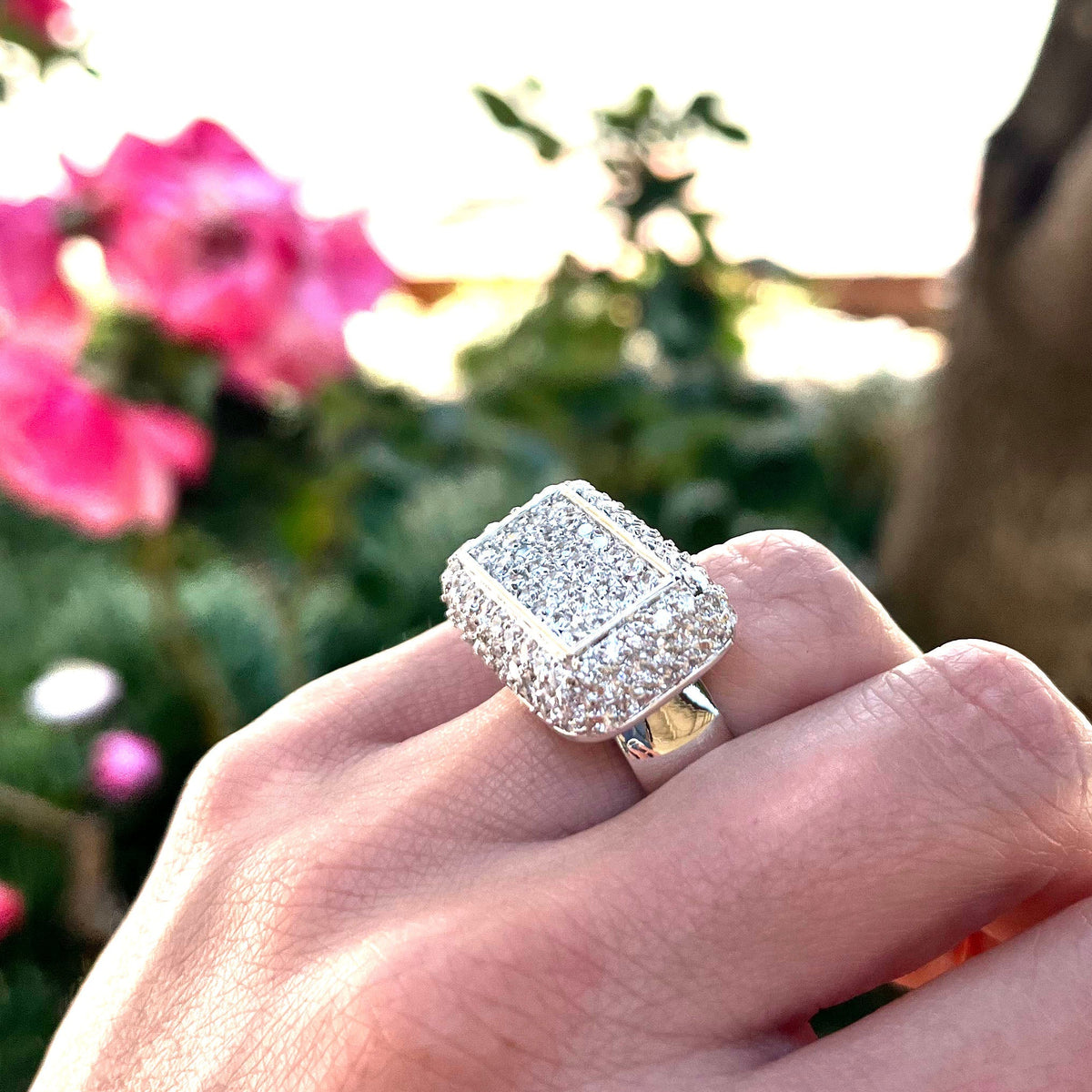 7X099 - Rhodium Brass Ring with AAA Grade CZ  in Clear-2