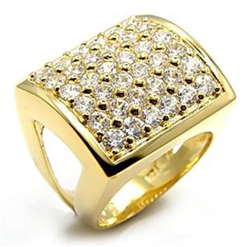7X003 - Gold Brass Ring with AAA Grade CZ  in Clear-0