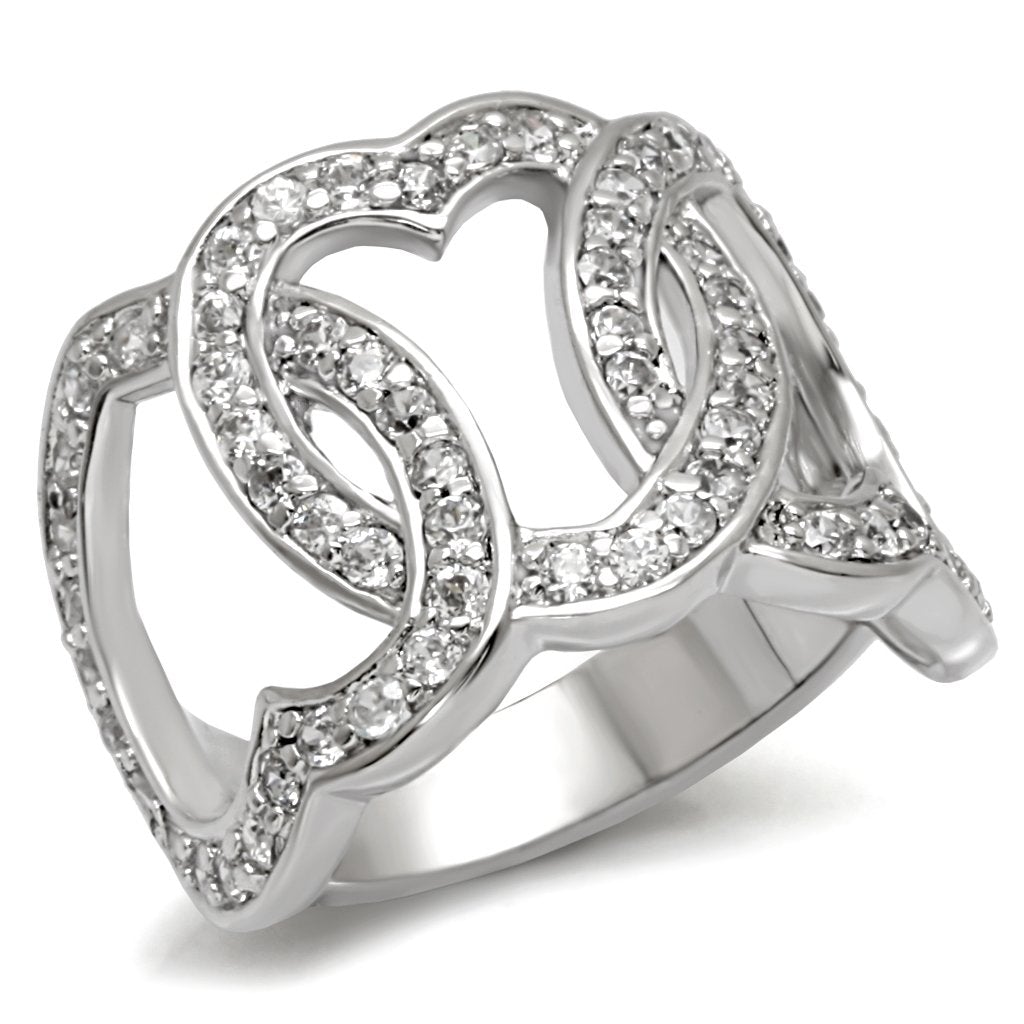 7X014 - Rhodium Brass Ring with AAA Grade CZ  in Clear-0