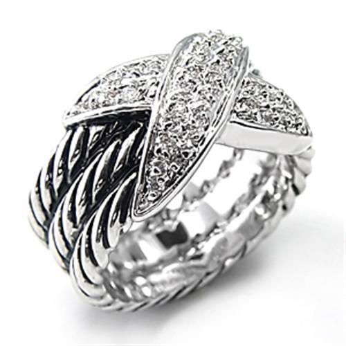 7X074 - Rhodium Brass Ring with AAA Grade CZ  in Clear-0