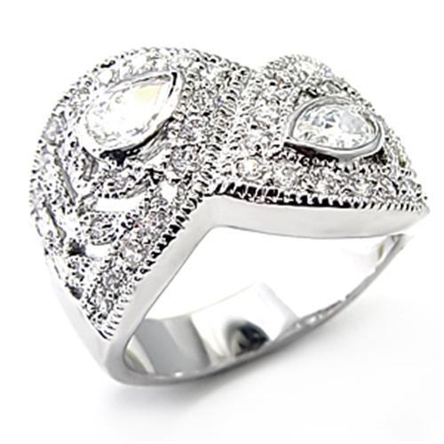 7X083 - Rhodium Brass Ring with AAA Grade CZ  in Clear-0