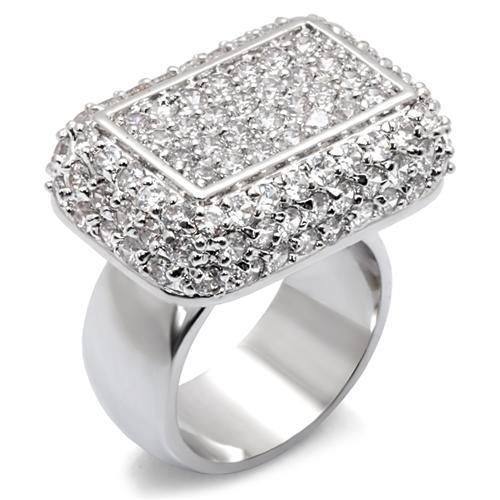 7X099 - Rhodium Brass Ring with AAA Grade CZ  in Clear-0