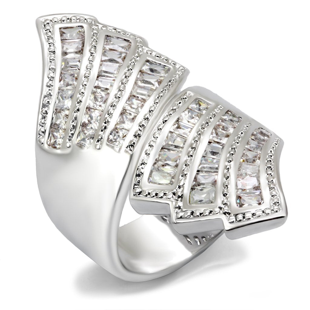 7X108 - Rhodium Brass Ring with AAA Grade CZ  in Clear-0