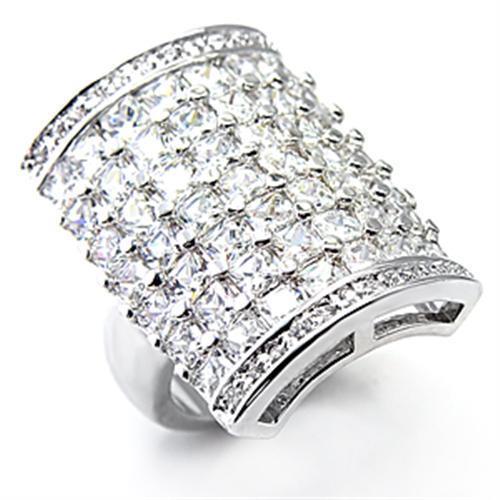 7X116 - Rhodium Brass Ring with AAA Grade CZ  in Clear-0
