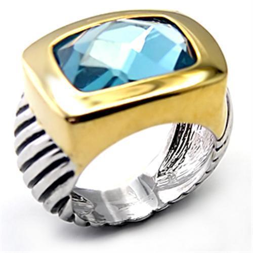 7X119 - Reverse Two-Tone Brass Ring with Semi-Precious Spinel in London Blue-0