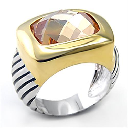7X126 - Reverse Two-Tone Brass Ring with AAA Grade CZ  in Topaz-0