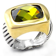7X127 - Reverse Two-Tone Brass Ring with AAA Grade CZ  in Olivine color-0
