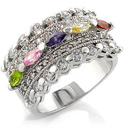 7X129 - Rhodium Brass Ring with AAA Grade CZ  in Multi Color-0