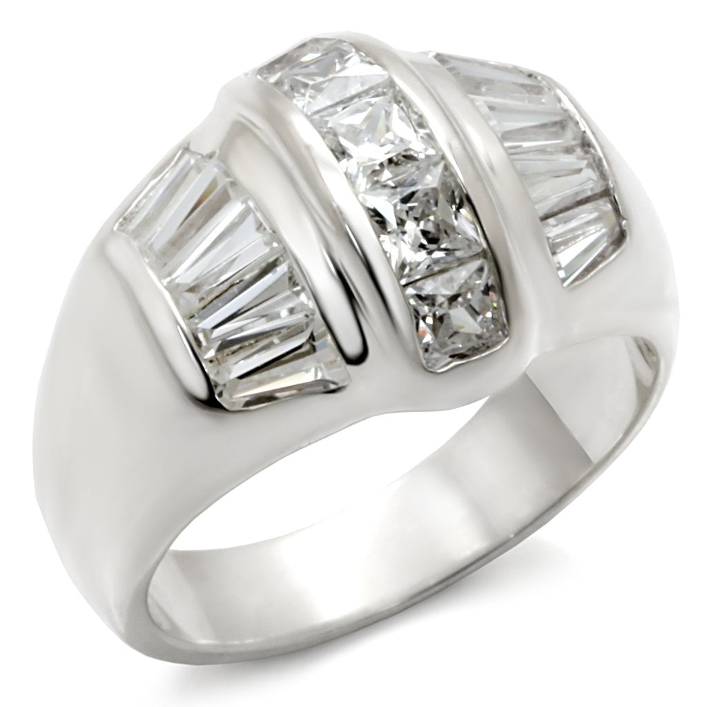 7X159 - Rhodium 925 Sterling Silver Ring with AAA Grade CZ  in Clear-0